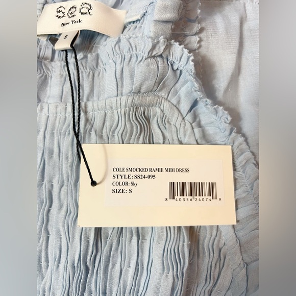 NWT $425 Sea Blue Ramie Smocked Cole Midi Dress - Picture 8 of 8
